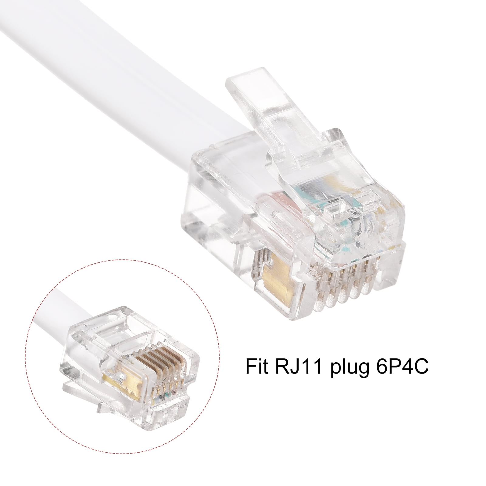 Uxcell Phone Extension Cord Telephone Cable Phone Line Cord RJ11 6P4C Plugs, Male to Male for Phone and Fax 15 ft  White