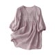 thumbnail image 2 of ICHUANYI Clearance Womens Color Casual Loose Fashion T-ShirtFive Cent Sleeve Button Tops Cotton And Linen Blouse(Purple, M) ICHUANYI WER2023080909938, 2 of 9