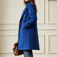 thumbnail image 3 of EANJE Women's Winter Notched Collar Plaid Wool Trench Coat Button Down Mid Long Overcoat Outerwear Blue 2XL, 3 of 5