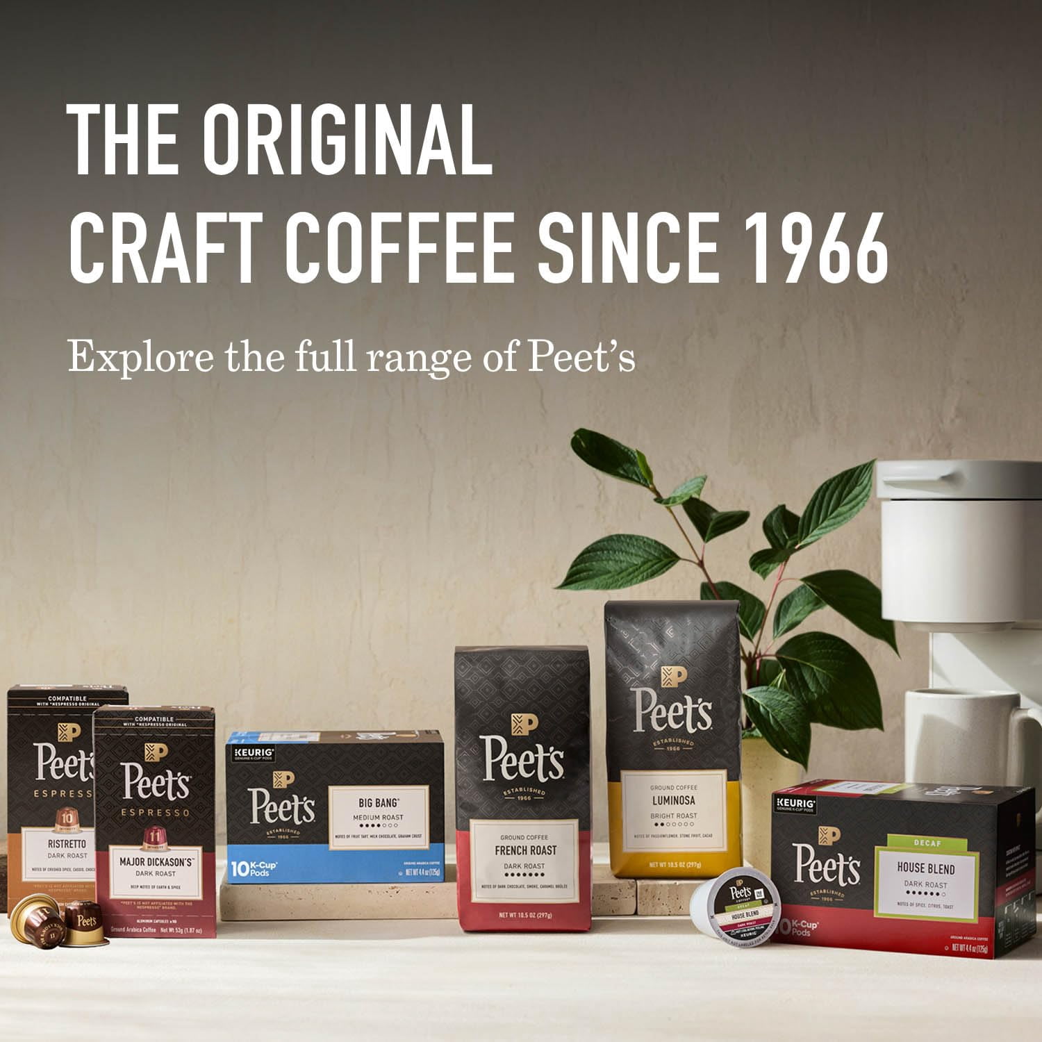 Peet's Coffee, Medium Roast Decaf Espresso Capsules, Compatible with Nespresso Original Machine, Decaffeinated Arabica Coffee - Decaf Ristretto Intensity 10, 50 CT (5 Boxes of 10 Espresso Capsules)