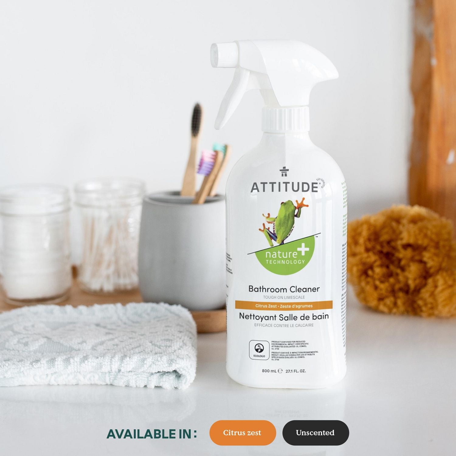 ATTITUDE Nettoyant pour Douche et Tuiles en spray, Zeste d'Agrumes, Nature+ Technology, 800ml 800 mL