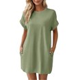 thumbnail image 2 of IUYRTFE Women's Short Sleeve T-Shirt Dress Round Neck Casual Pocket Loose Fit Midi Dress, 2 of 9