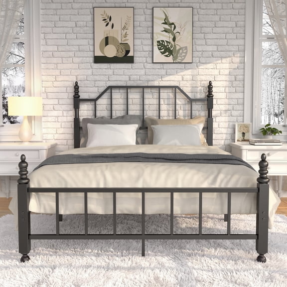 Sailvan Queen Bed Frame, Queen Szie Metal Bed Frames with 48'' Tall Headboard , Heavy Duty Platform Bed with Under Bed Storage, No Box Spring Needed, 1000 lbs Capacity, Black