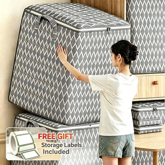 Large Capacity Foldable Storage Bags, Thick Non‑Woven Moving Bags with Reinforced Handles Oversized Quilt Clothing Storage Organizer for Comforter, Blanket, Bedding, Pillows, Moving Packing