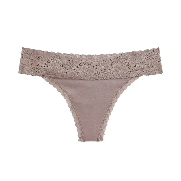 New Women'S Maurices Wide Lace Trim Cotton Thong Panty Lavender Ash 2X 2 Xlarge