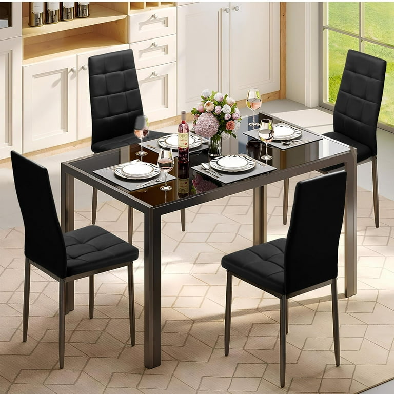 Sesslife Dining Chairs Set of 4 Black Dining Room PU Chairs