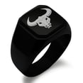 thumbnail image 1 of Stainless Steel Greek Mythology Minotaur Engraved Square Flat Top Biker Style Polished Signet Ring, 1 of 1