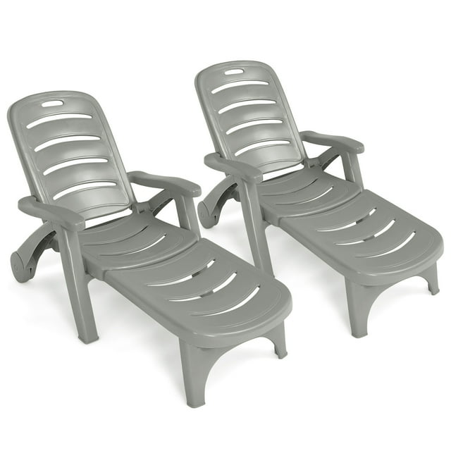 Costway Lot de 2 Chaises Longues Pliantes Fauteuil Inclinable Réglable à 5 Positions Gris