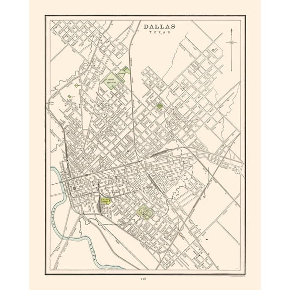 Historic City Map - Dallas Texas - Cram 1892 - Vintage Wall Art