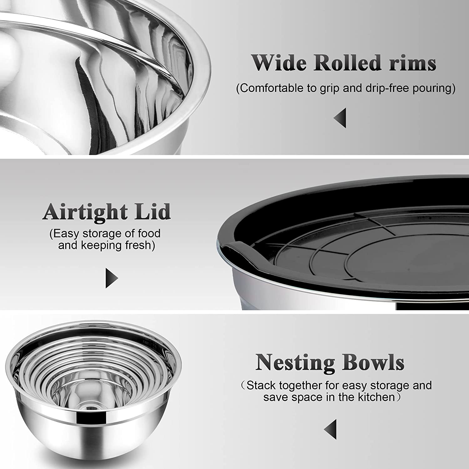 Vesteel 7-Piece Stainless Steel Mixing Bowls with Lids photo 7