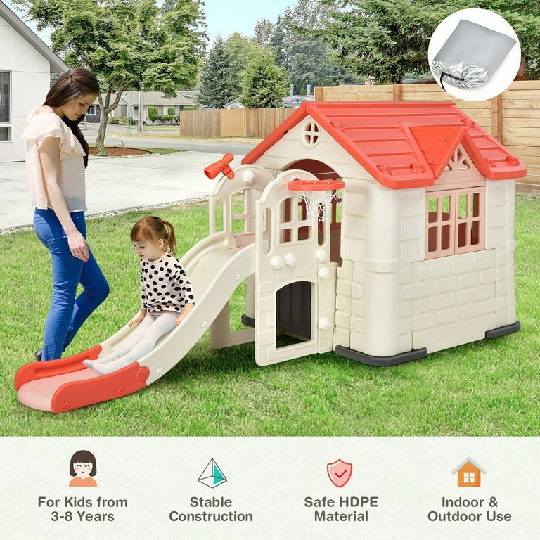 Gymax Toddler Playhouse Plastic Backyard Structure with
