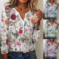 thumbnail image 1 of For Women Blouse Shirt White Green Floral Button Print 3/4 Sleeve For Events Weekend Essential Round Standard Floral, 1 of 3