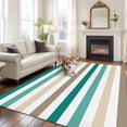 thumbnail image 3 of Brown Beige Teal White Striped Washable Living Room Rugs 5'x8', Modern Minimalist Lines Low Pile Throw Large Area Rug Non-Slip Sturdy Edge Binding Carpet for Living Room Kitchen Office, 3 of 9