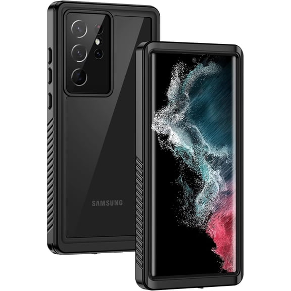 MYKOMI Samsung Galaxy S22 Ultra Waterproof Phone Case, IP68 Dustproof, Built-in Screen Protector, Rugged Full Body Shockproof Protective Cover for Galaxy S22 Ultra 5G 6.8 Inch, Black/Clear
