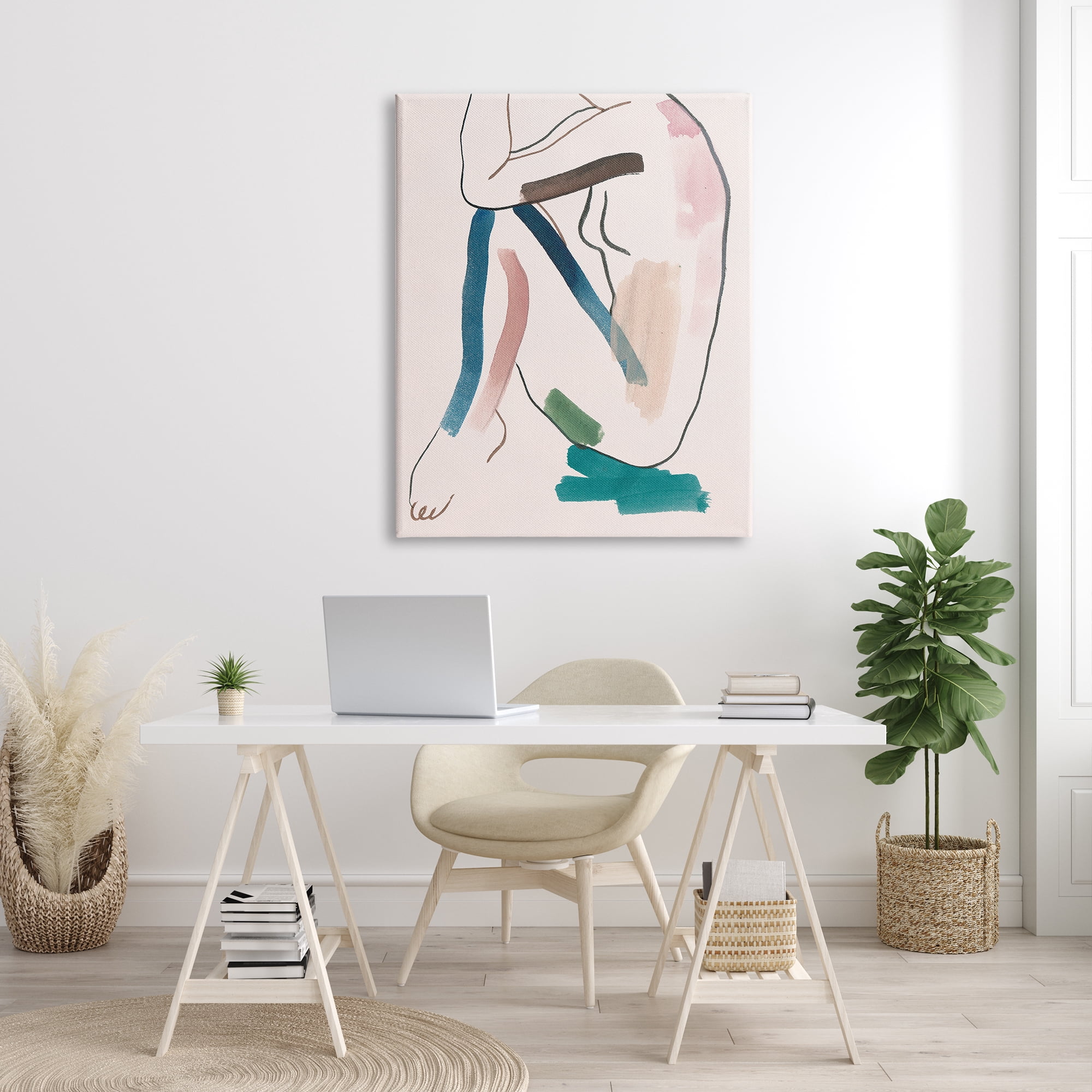 Stupell Industries Conceptual Crouched Female Figure Resting Bold Lines, 36 x 48, Designed by Melissa Wang