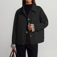 thumbnail image 3 of Dweltoz Womens Lightweight Cropped Trench Jacket Lapel Collar Button Down Barn Coat Plaid Lining Casual Short Outerwear Spring Fall Work Travel Windbreaker Coat,Black L, 3 of 4