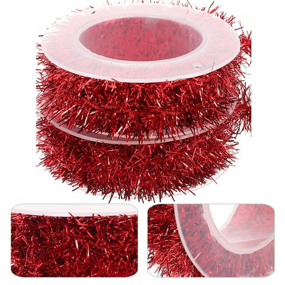 Raindrops Holiday Ribbon 2 Rolls Red Tinsel Garland Snowflake Pattern 1.5 Meters for Christmas Trees