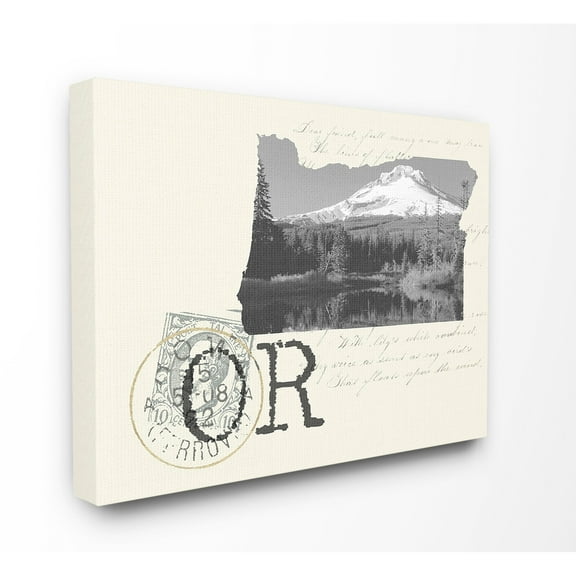 The Stupell Home Decor Oregon Black and White Photograph on Cream Paper Postcard Canvas Wall Art