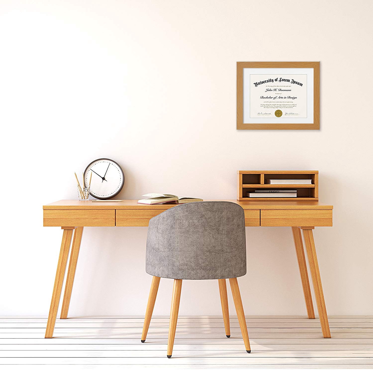 Americanflat 11x14 Oak Diploma Frame - Displays 8.5x11 Diplomas with Mat or 11x14 Inch Without Mat - Shatter-Resistant Glass. Hanging Hardware Included!
