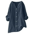 thumbnail image 3 of Bxsruta Summer Tops for WomenWomen's V-Neck Long Sleeve Loose Button And Linen Tunic Summer Blouse With Pocket, 3 of 7