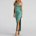 thumbnail image 5 of WTXUE Uniform Dresses, Prom Dresses 2024 Sleeveless Split Crew Neck, Satin Prom Dress Side Slit Wedding Evening Solid Dinner Dress Backless Vestidos Maxi Women, Green Size M, 5 of 9