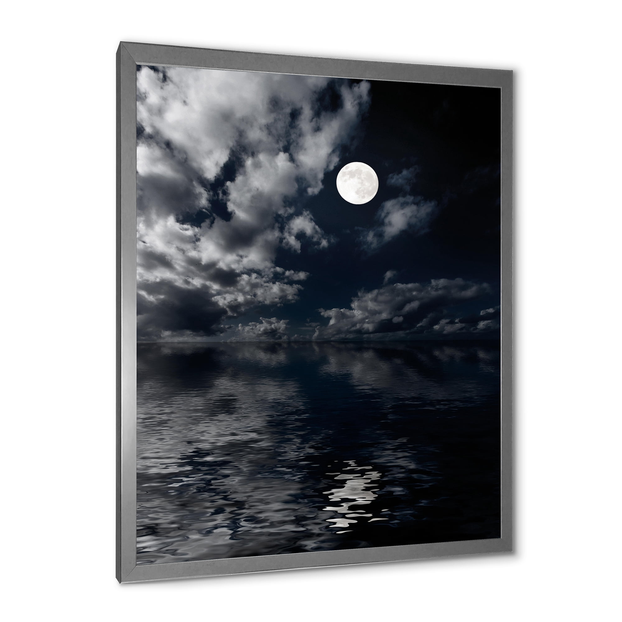 Designart 'Full Moon Night in Cloudy Sky IV' Nautical & Coastal Framed Art Print
