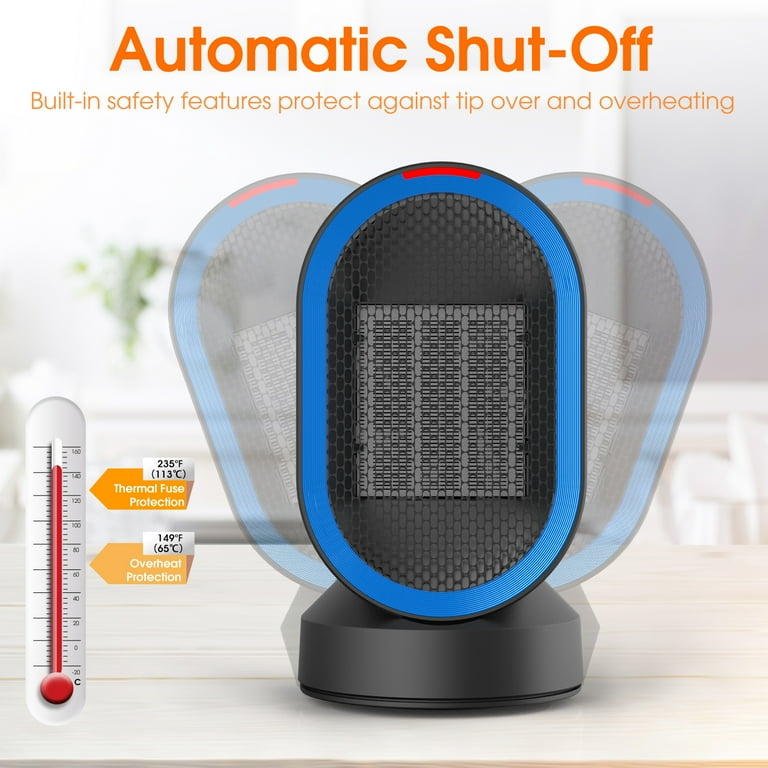 ALROCKET 600W Space Heater, Desk heaters with PTC Ceramic heating , 45°  Oscillation ,Tipped-over Protection, Black - Walmart.com