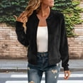 thumbnail image 2 of Women Faux Suede Bomber Jacket Sevevn Long Sleeve Zip Up Raglan Sleeve Cropped Casual Outerwear for Everyday Street Wear, 2 of 9