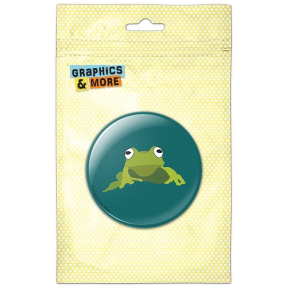Frog Hop Froggy Ribbit Green on Teal Pinback Button Pin Badge