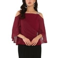 thumbnail image 2 of INSPIRE CHIC Women's Cocktail Wedding Cold Shoulder Elegant Chiffon Capelet Overlay Ruched Blouse S Wine Red, 2 of 6