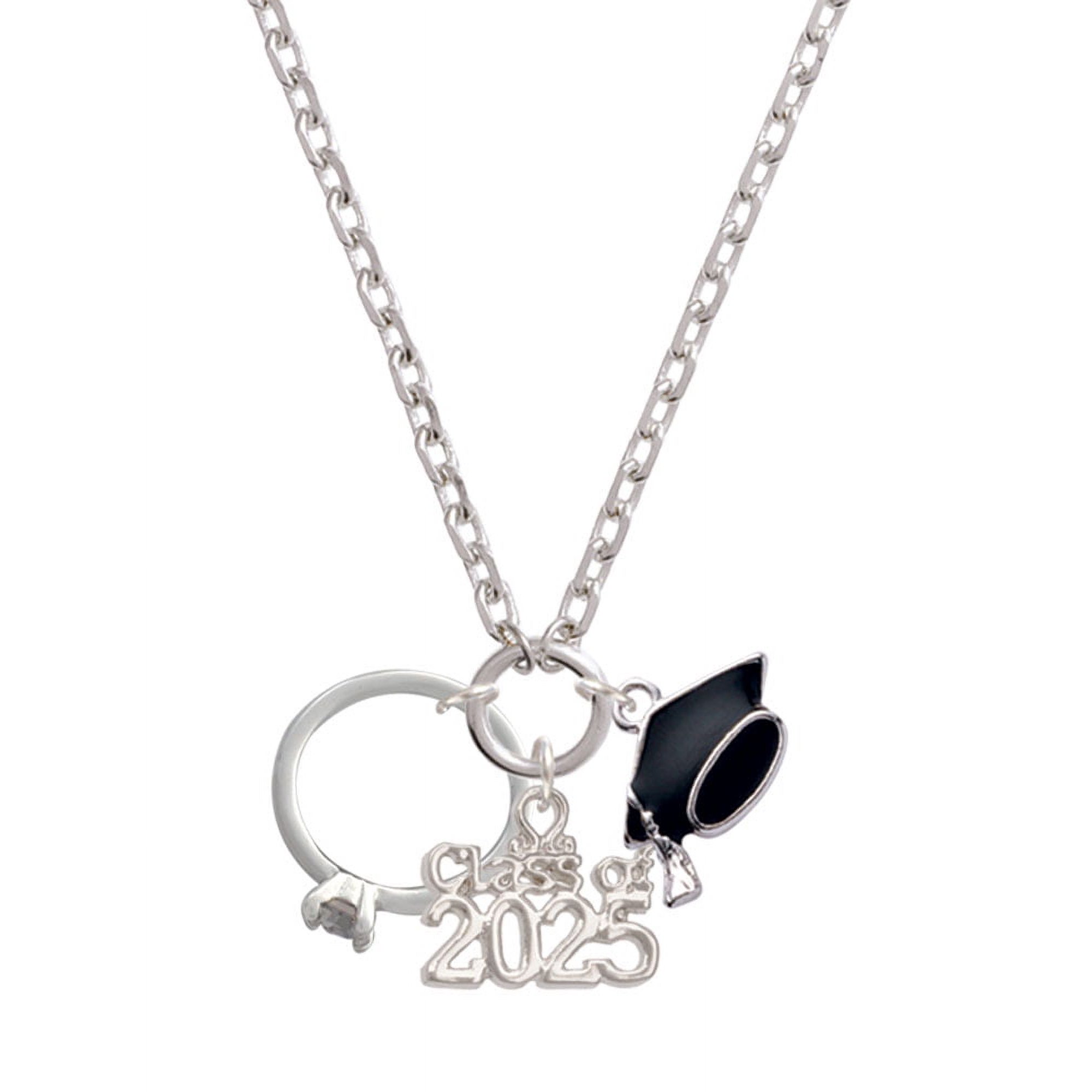 Delight Jewelry Silver-tone Promise Ring with Crystal - Silver-tone Class of 2025 Graduation Zoey Necklace, 28"