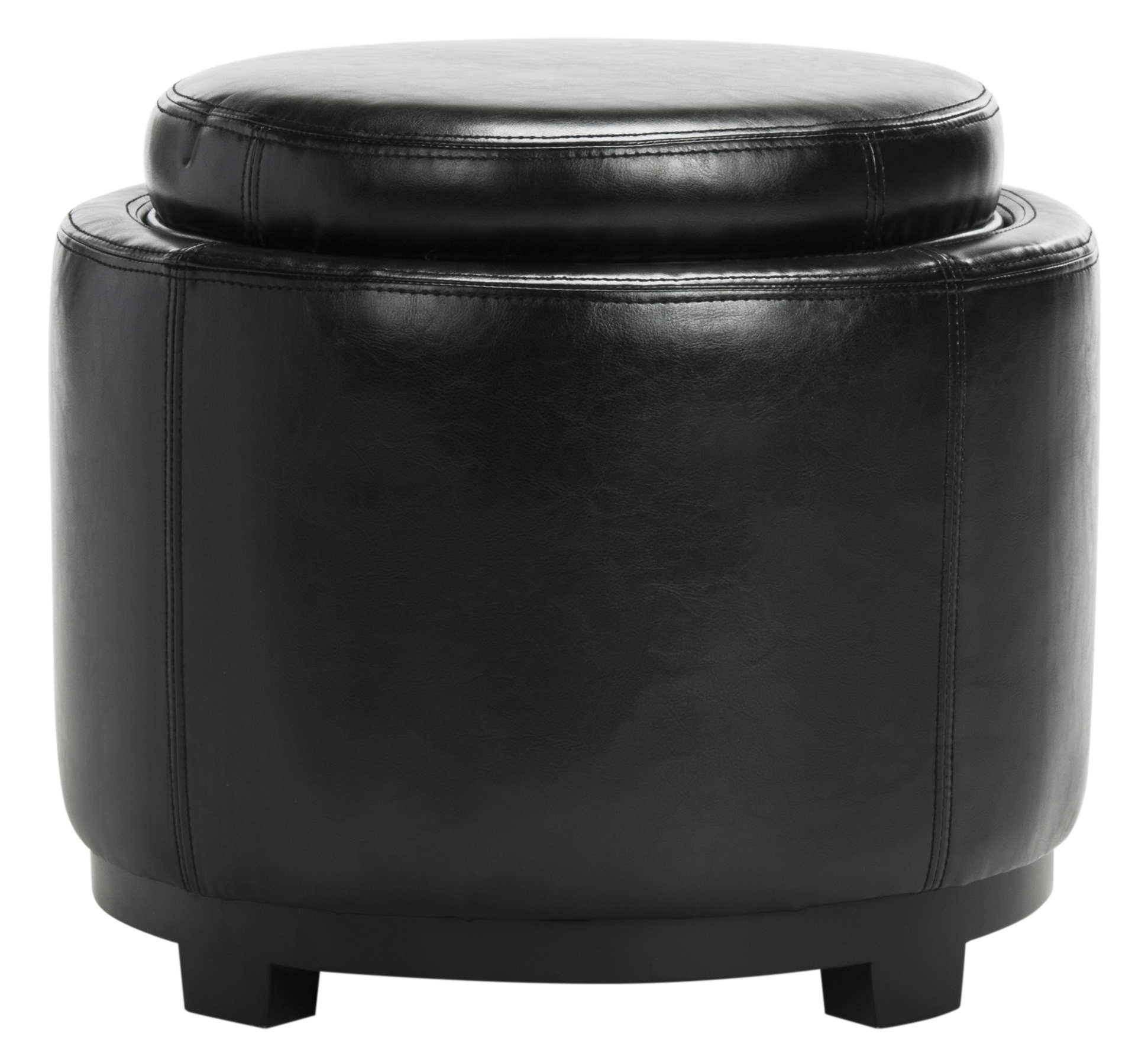 SAFAVIEH Round Modern Glam Storage Tray Ottoman, Black