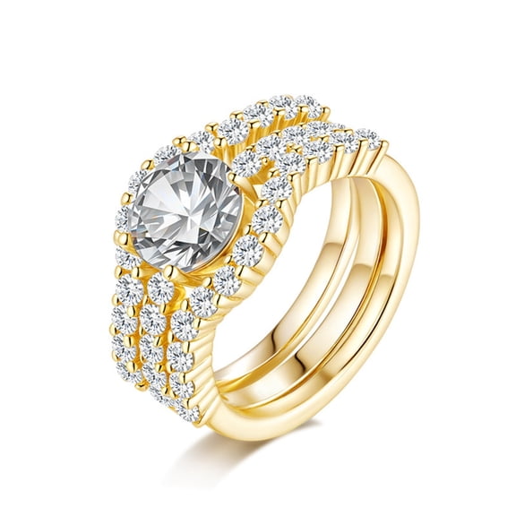 2 Carat Gold Moissanite Wedding Ring Set D Color VVS1 Clarity Women's Bridal Ring Sets 925 Sterling Silver Moissanite Engagement Rings for Women Size 5-9