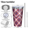 thumbnail image 4 of 16oz Tumblers Red Blue White Star Plaid Checkered Pattern Stainless Steel Vacuum Insulated Double Wall Travel Tumbler Cups Mug with Lid and Straw,Cleaning Brush for Coffee,Tea, 4 of 4
