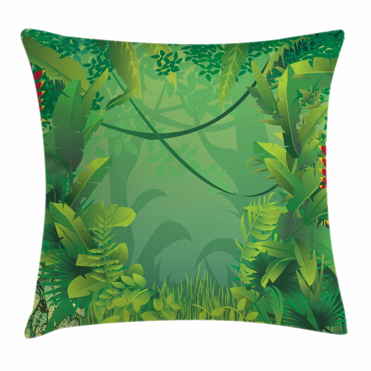 Green Leaf Throw Pillow Cushion Cover, Hawaiian Rainforest Tropical