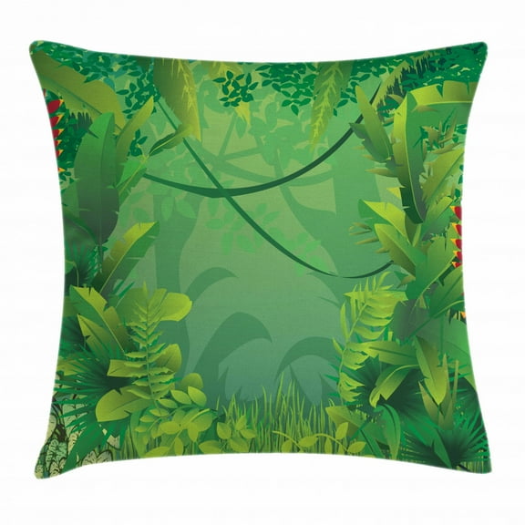 Green Leaf Throw Pillow Cushion Cover, Hawaiian Rainforest Tropical Climate Island Vegetation Foliage, Decorative Square Accent Pillow Case, 16 X 16 Inches, Jade Green Apple Green Red, by Ambesonne