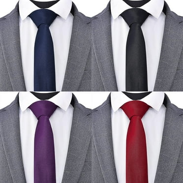 ZHUYING Solid Color Tie Formal Necktie for Men 4 pack（Black、Dark Purple、Navy、Red）