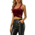 thumbnail image 4 of INSPIRE CHIC Women's Strappy Crop Tank Tops Sparkle Deep V Sleeveless Top XS Burgundy, 4 of 6