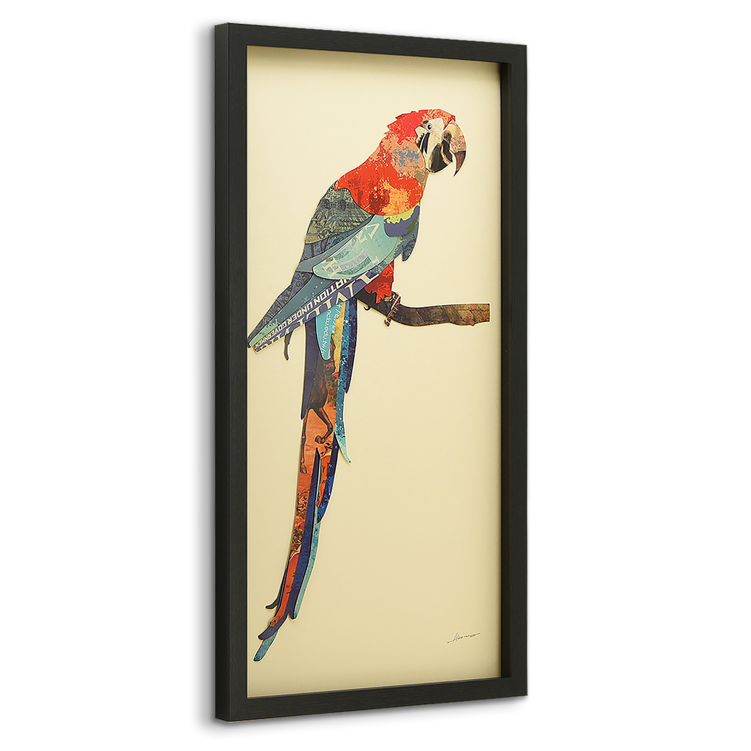 "Tropical Parrot" Dimensional Collage Framed Graphic Art Under Glass Wall Art