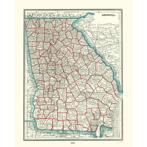 Historic State Map - Georgia - Rathbun 1893 - 23 x 28.60 - Vintage Wall Art
