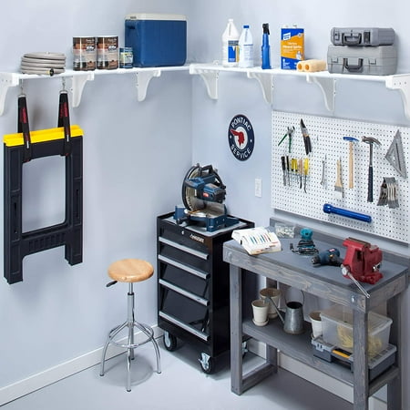 

ZHIBING-Expandable-Garage Shelves-2 Pack(each 40 to 75 )-White-Easy to Install-Strong(250 Lbs/shelf)-Wire Shelving Alternative-Wall Mounted Garage Storage Organizer(EZS-G-SW72-2)