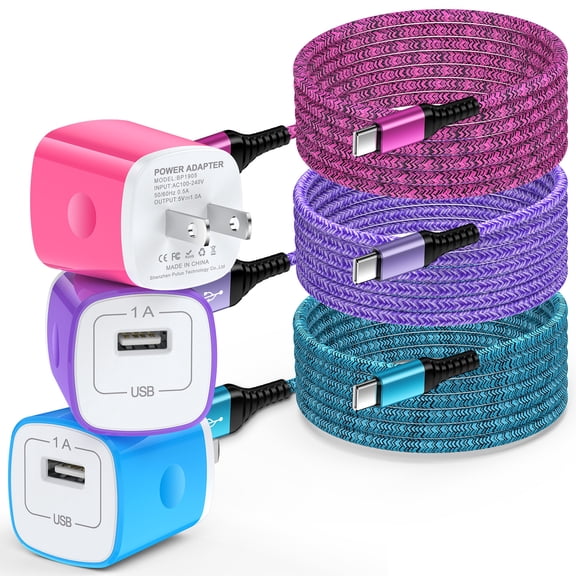 USB C Charger Block, 3 Pack USB Wall Charger Adapter Plug with 10FT USB C Charging Cable, Type C Block Charger USB Brick Cube Fast Charging with Type C Charging Cable Compatible for Android, Mixed