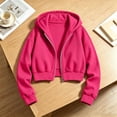 thumbnail image 5 of Gealkoca Girl's Zip Up Cropped Hoodie Crop Top Sweatshirt Drawstring Long Sleeve Jacket Kid's Solid Color Casual Zippered Hooded Sweatshirt 5-15Y, 5 of 6
