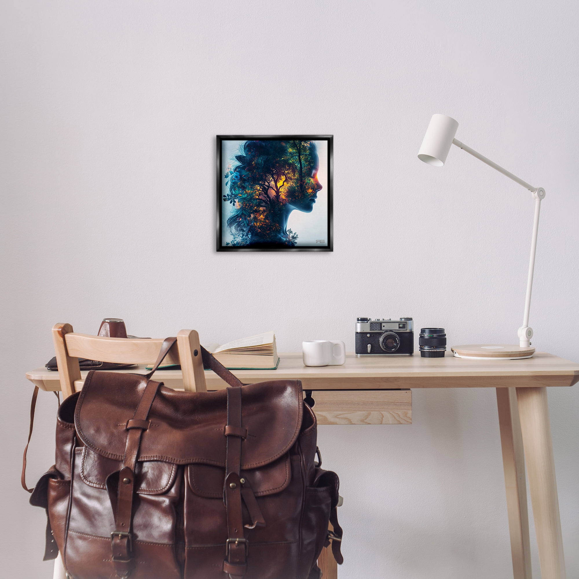 Stupell Industries Glowing Tree Girl Portrait People Painting Black Floater Framed Canvas Art Print Wall Art, 18 x 18