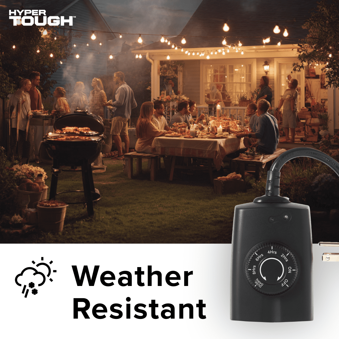 Hyper Tough Outdoor Grounded Dusk-to-Dawn Timer, 2 Heavy-Duty Outlets