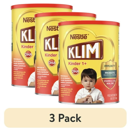 (3 pack) Nestle Klim Kinder 1+ Powder Immunity Probiotic Toddler Milk Beverage Mix Vitamins A, C, D, Iron & Zinc, 56.3 oz Canister
