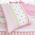 thumbnail image 2 of Cozy Line Home Fashions 3-Piece Pink Greta Polka Dot Flower Stripe Girl Cotton Reversible Quilt Bedding Set, Queen, 2 of 6