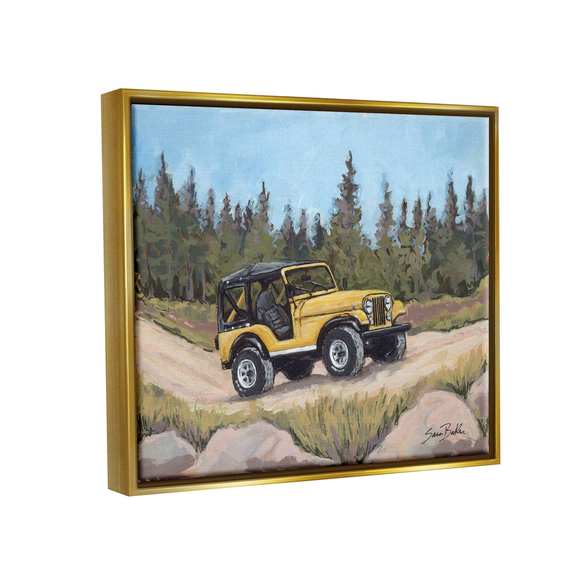 Stupell Off Road Adventure Yellow Truck Transportation Painting Gold Floater Framed Art Print Wall Art