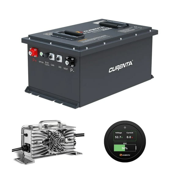Curenta 48V 105Ah Lithium Golf Cart Battery - LiFePO4, Deep Cycle, Built-in Charger & LCD Gauge