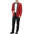 thumbnail image 2 of Unique Bargains Men's Sequin Sport Coats Shawl Lapel One Button Wedding Shiny Blazer L Burgundy, 2 of 6